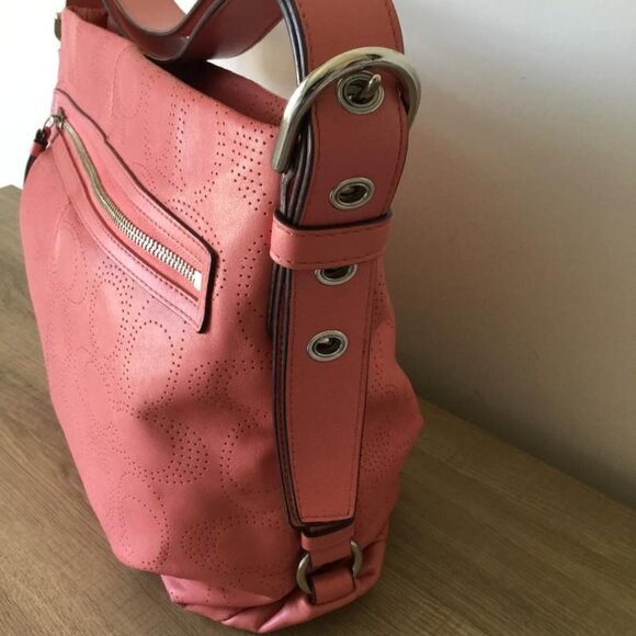 COACH Signature C Perforated Leather Convertible Crossbody Shoulder Hobo Bag - Picture 5 of 9